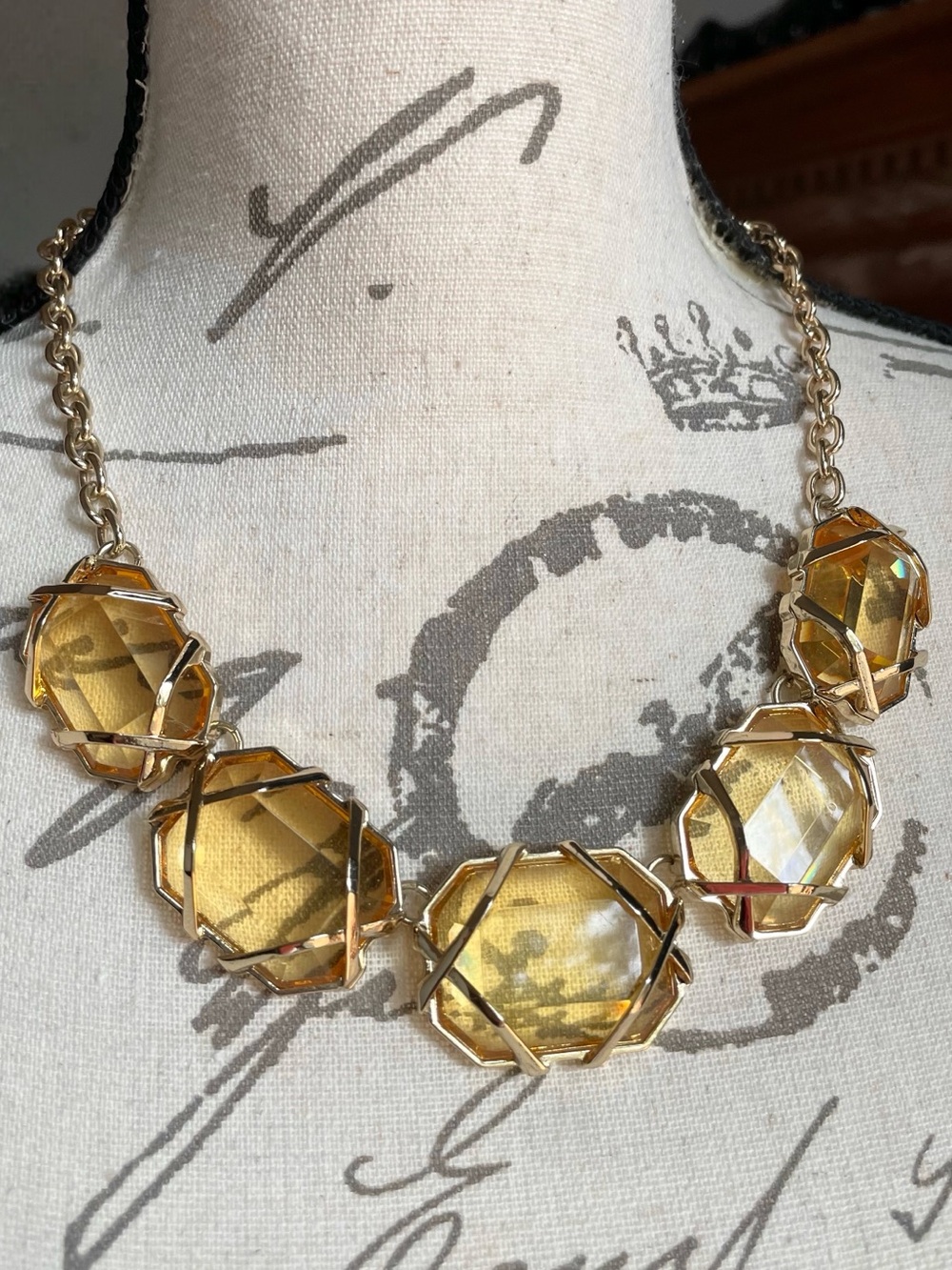 Vintage Ann Taylor Caged Faux Citrine Statement Necklace